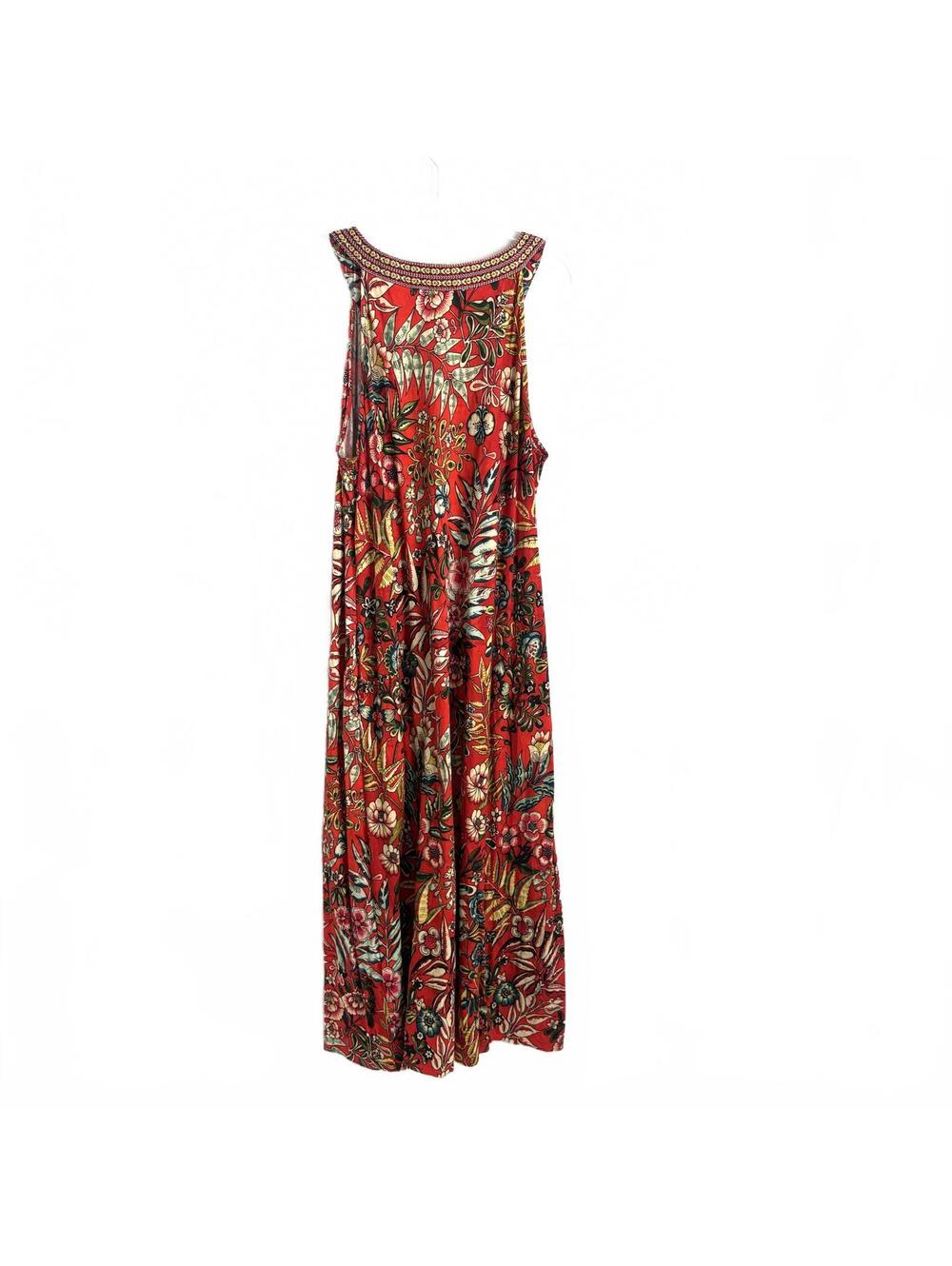 Soft Surroundings | Sleeveless V Neck Maxi Dress Red Yellow Tropical Floral 1X - Picture 7 of 9